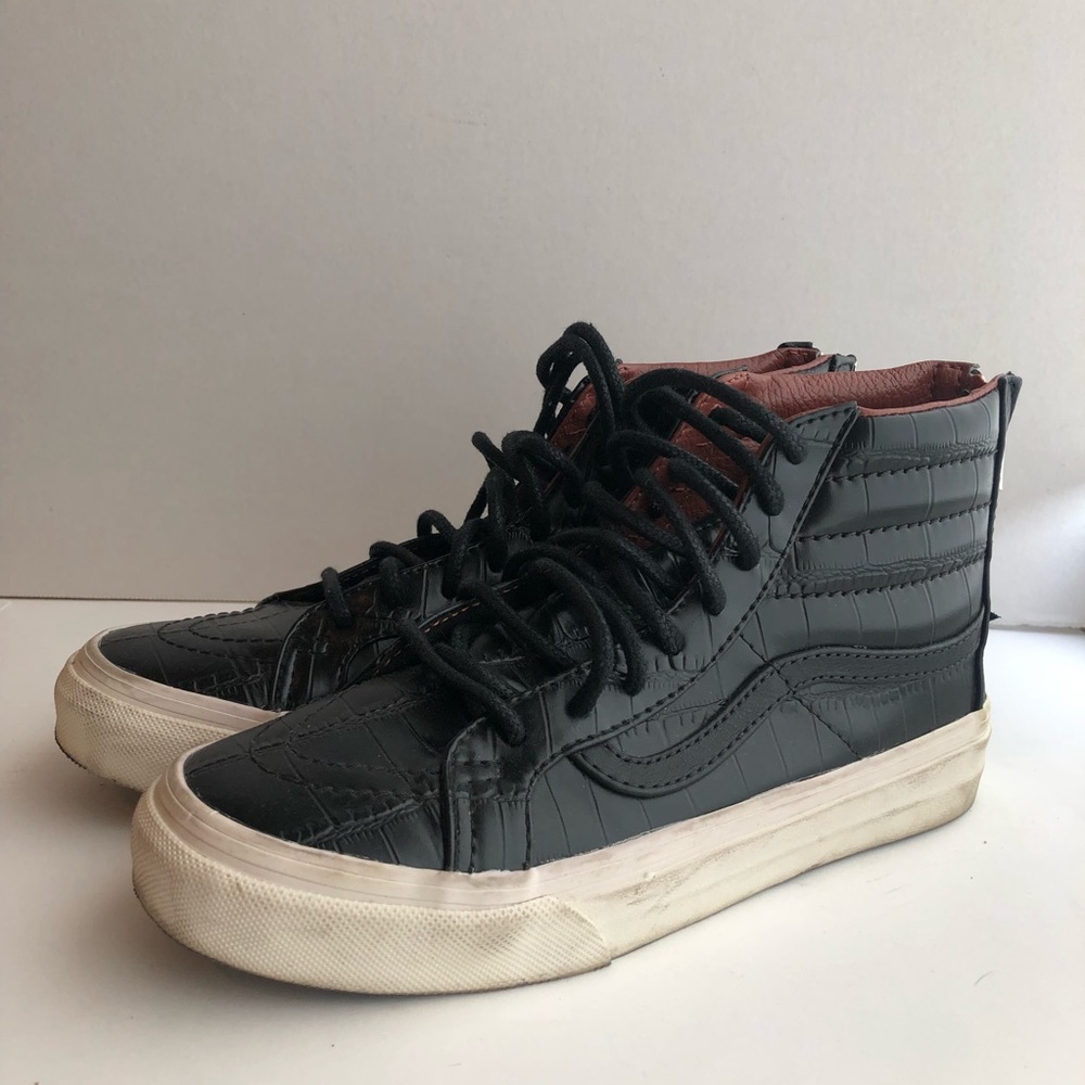 Vans Black and Brown Leather Sk8-Hi
